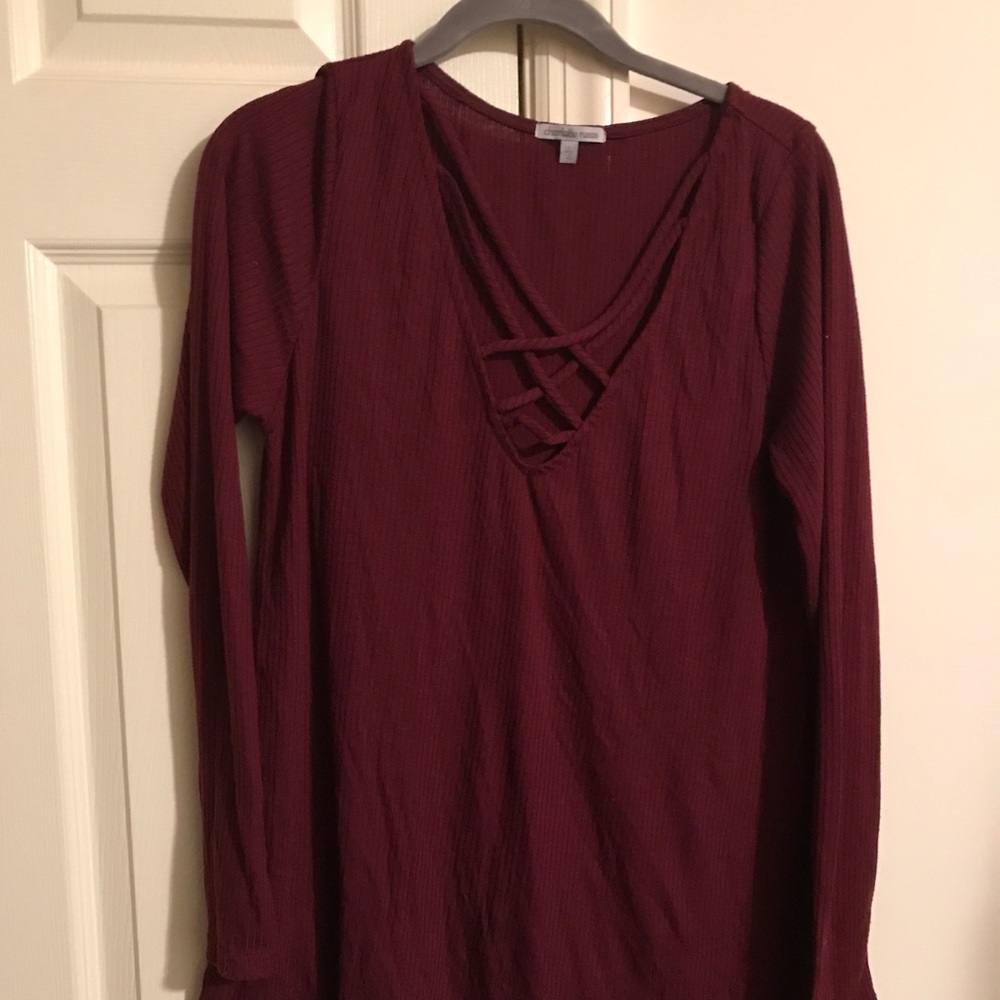 Maroon long sleeves Lace up top